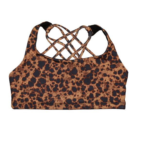 ONZIE NEW $52 Strappy Chic Sports Bra Black Tan Tortoise Shell Medium - Picture 1 of 3